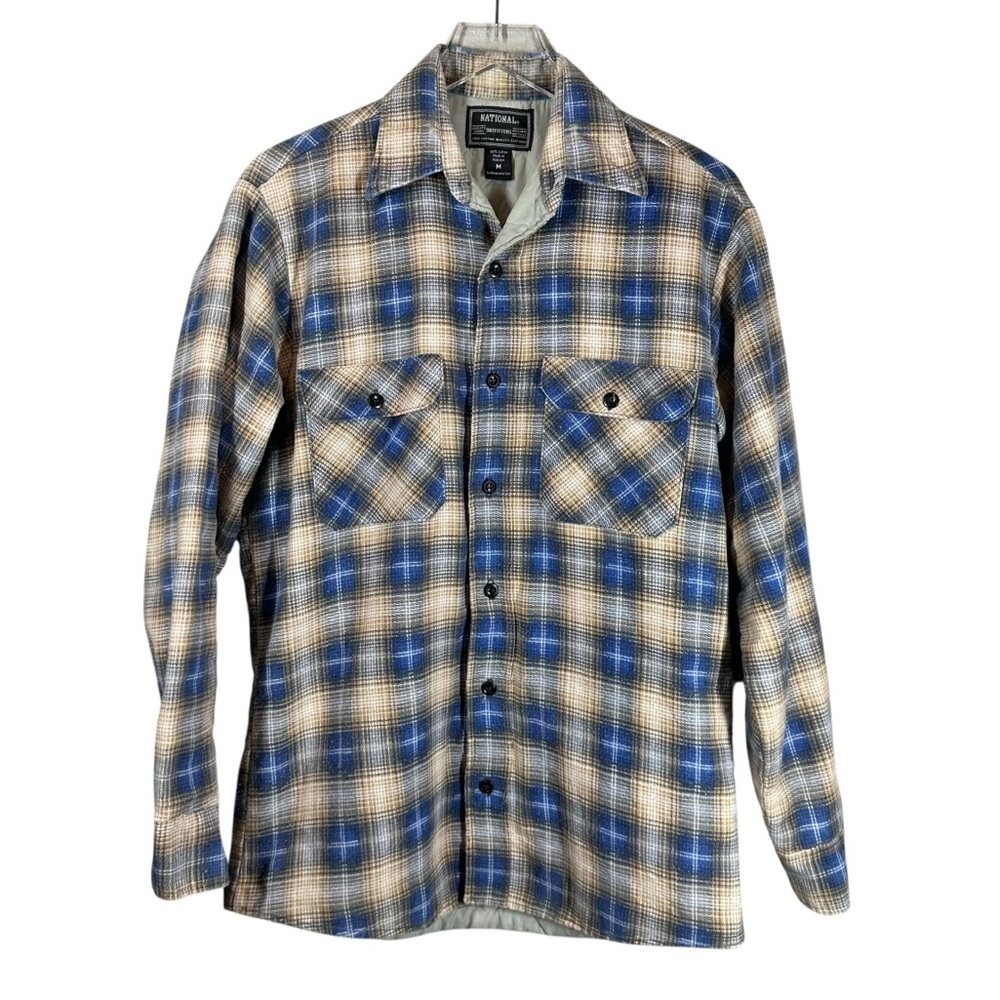 NATIONAL OUTFITTERS Men's Medium Vintage Blue/Tan Quilted Flannel Button Down